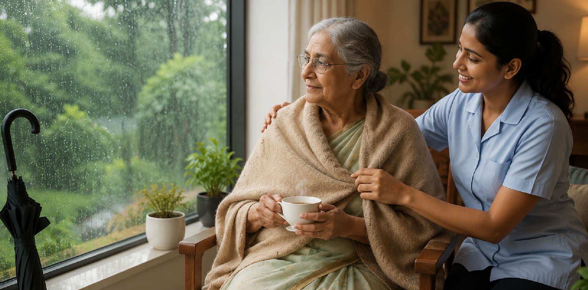 Monsoon Care for Seniors: Health,  Mobility and Safety Tips Every Family  Should Know